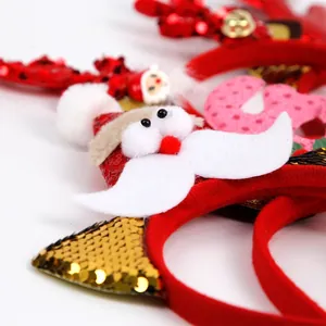 Serre-tête de Noël rouge festif avec bois à paillettes et figurine Père Noël 3D