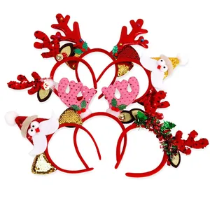 Lot de serre-têtes de Noël avec bois de renne à paillettes rouges et Père Noël festif