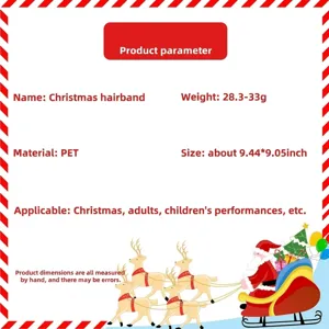 Christmas reindeer antler headband specifications showing PET material and 24x23cm dimensions