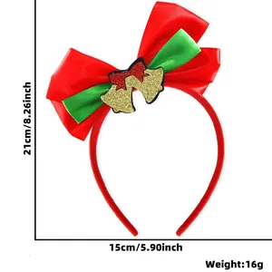 Detailed view of Christmas bow headband with dimensions 21x15cm and 16g weight