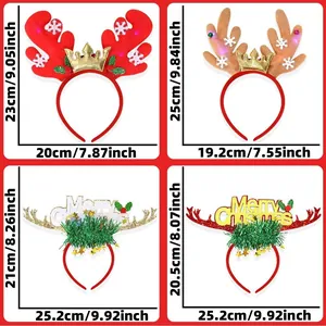 Christmas reindeer antler headband set with LED lights and Merry Christmas glitter design