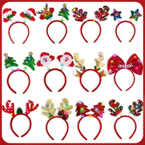 Diadema de Navidad LED Papá Noel Astas de Reno Lazo Brillante Árbol de Navidad Tocado de Fiesta Accesorios Festivos Para Niños Adultos