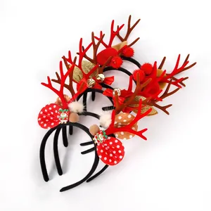 Christmas Reindeer Antler Headband With Bows And Bells Fabric Plastic Hair Accessories For Kids Adults Party Decoration Holiday Gift