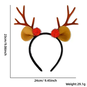 Christmas reindeer antler headband with brown antlers and red pompom, size 23x24cm
