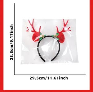 Detailed dimensions of Christmas reindeer antler headband with bells and pom poms