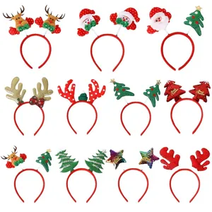 Variety set of Christmas headbands featuring reindeer antlers and sequined festive trees