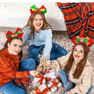Christmas bow headband set with Santa reindeer and gift box decorations for party