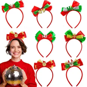 Christmas Large Bow Headband Satin Sequin Santa Claus Reindeer Christmas Tree Hair Hoop For Festive Party Hair Accessories