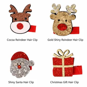 Set di fermagli natalizi con Babbo Natale di paillettes, renna e scatola regalo per bimbi