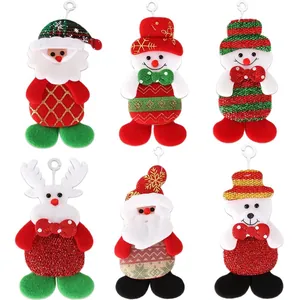 Set of 6 plush Christmas tree ornaments featuring Santa, Snowman and Reindeer characters