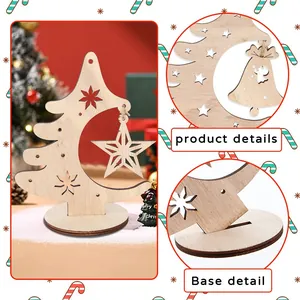 Detail of wooden Christmas tree ornament with laser-cut star and moon-shaped hollow design