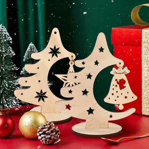 Weihnachtsbaum Holz Ornamente Tisch Dekoration Hohl Stern Mond Engel Glocke Laser Geschnitten Handwerk Tischdeko