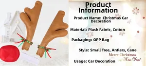 Detailed plush brown reindeer antlers with red ribbons and bells for Christmas car decor