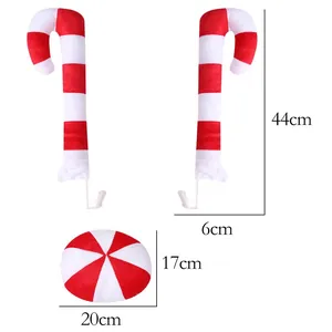 Detailed dimensions of plush candy cane and peppermint car decoration with clips