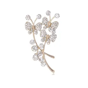 Broche Bouquet Papillon Créative pour Femmes Alliage Strass Élégante Fleur d'Insecte Bijoux pour Mariage Banquet Fête