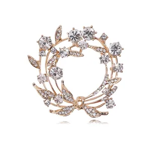 Elegante Strass Krans Broche Olijftak Legering Speld Voor Vrouwen Mode Sieraden Kleding Decoratie Accessoires Bruiloft Banket Cadeau