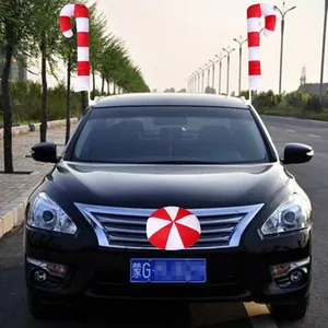 Three-piece Christmas car decoration set featuring red candy cane antlers and front nose ball