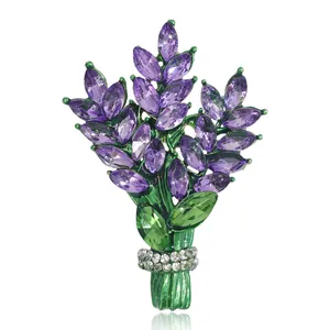 Élégante Broche Bouquet de Fleurs de Lavande en Alliage de Cristal Violet et Strass Incrustés pour Femme Accessoire de Costume de Mariage Bijoux