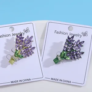 Broches élégantes en cristal de lavande violette avec accents floraux en alliage or et vert