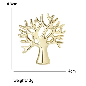 Broche arbre dorée de 4,3cm par 4cm pesant 12g pour accessoires de vêtements