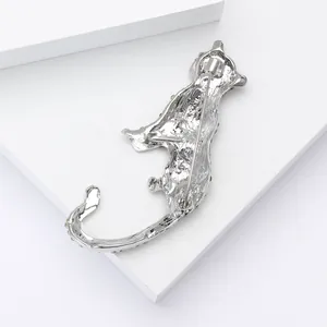 Close-up of the silver leopard brooch back view showing the sturdy pin clasp and metal alloy finish