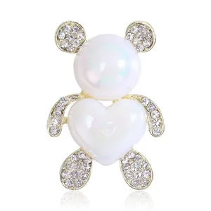 Spilla Orso Cuore Carino Strass Perla Artificial Sintetica Cangiante Spilla Animale Lega Moda Spille per Donne Abbigliamento Accessori