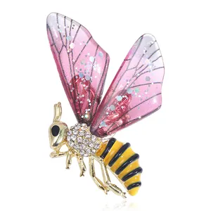 Mode Alliage Strass Abeille Broche Pour Femme Tendance Insecte Épingle Avec Détail Émail Plaqué Or Accessoires De Costume Cadeau