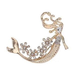 Moda Lega Strass Sirena Spilla Elegante Placcato Oro Argento Metallo Gioielli per Donna Vestito Cappotto Decorazione Regalo