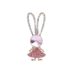 Simpatica Spilla a Forma di Coniglio in Lega Con Decorazione in Strass Rosa Cristallo Artificiale Spilla da Bavero per Donna