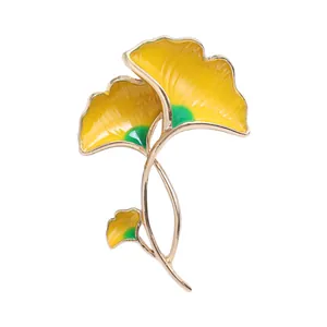 Eleganter Ginkgoblatt Emaille Brosche Für Damen Legierung Emaille Blatt Corsage Pin Für Anzug Mantel Mode Schmuck Zubehör