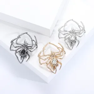 Exquisite Alloy Spider Brooch With Large Water Drop Crystal Gothic Animal Pins For Women Men Suit Coat Fashion Jewelry