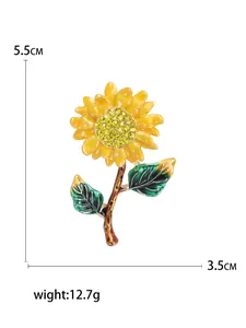Broche tournesol élégante en émail jaune avec cristaux pour pull et cardigan accessoire