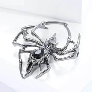 Exquisite gothic spider brooch with black gemstone for suits and coats, spider pin jewelry