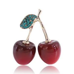 Broche Cerise Douce de Style Coréen en Alliage de Strass Épingle de Fruit pour Costumes de Femmes Sacs Bijoux de Mode
