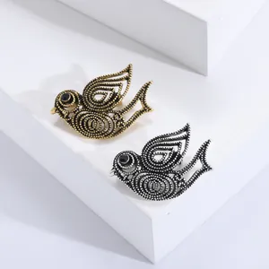Broche Oiseau Ajourée Vintage pour Femmes Alliage Électroplaqué Or Argent Antique Strass Épingle de Revers Animal Bijoux Mode