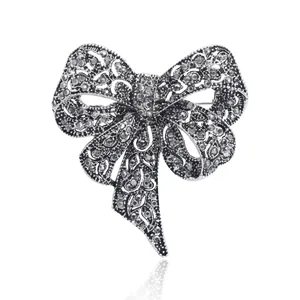 Spilla Vintage a Forma di Fiocco Svuotato per Donna Spilla in Lega con Strass Elegante Spilla da Bavero per Abito Gioielli di Moda Accessori