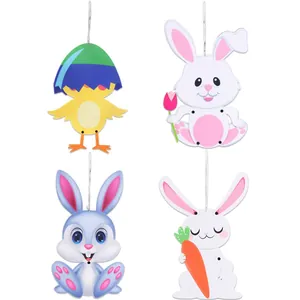 Easter Non-woven Cartoon Rabbit Chick Hanging Ornaments With Movable Joints For Home Party Door Decoration Easter Bunny Decor