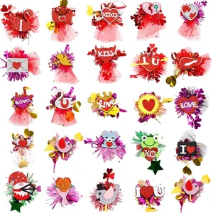 Set of 25 Valentines Day glitter heart hair clips and romantic party brooches for women