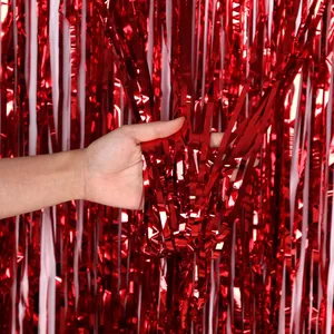 Rideau de pluie métallique rouge à pois laser pour décoration de fête et mariage