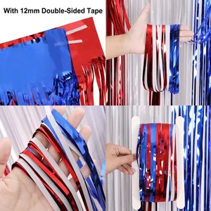 Red white blue Independence Day foil curtain with 12mm adhesive tape for party backdrop