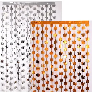 Maple Leaf Foil Fringe Curtain Metallic PET Backdrop For Thanksgiving Autumn Fall Harvest Party Home Hanging Decoration