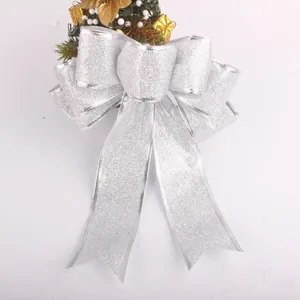 Grande fiocco di Natale argento glitterato da 25 cm per albero e confezioni regalo