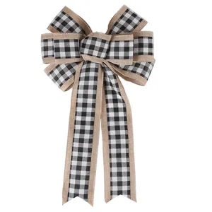 Christmas buffalo plaid bow with elk motif for festive holiday party and tree decoration