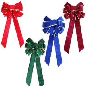 Large velvet Christmas bows in red green blue and burgundy with gold metallic edges