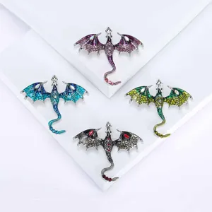 Western Dragon Enamel Brooch Vintage Alloy Animal Pin With Colorful Rhinestone Fantasy Flying Dragon Pin Jewelry For Women Suit Decoration