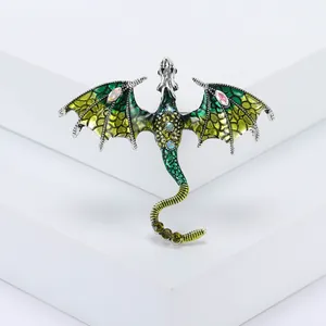 Creative enamel Pterodactyl brooch in green and yellow gradient with crystal rhinestones