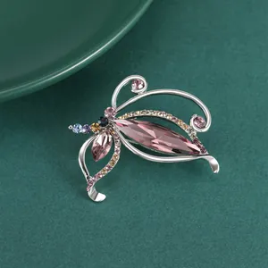 Elegant crystal butterfly brooch pin with pink and purple stones for suits and coats