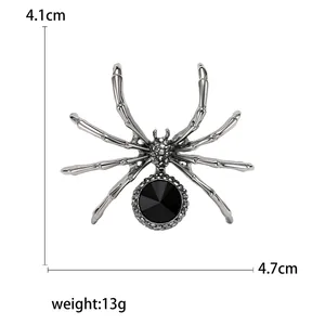 Vintage gunmetal spider brooch with black crystal rhinestones for men suits