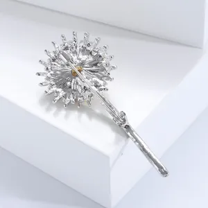Élégante broche fleur de pissenlit argentée au style mode minimaliste et fermoir en métal