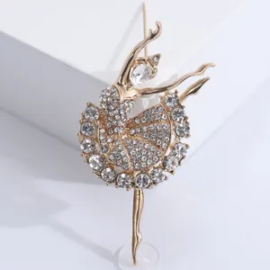Elegant gold ballerina brooch with sparkling rhinestones for women's fashion outfits